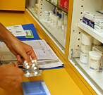 Hospital pharmacy at the Basel Cantonal Hospital: medicines being prepared for distribution to the wards 